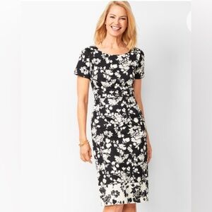 NWT Talbots Black & White Floral Bateau-Neck Lined Sheath Dress (16)